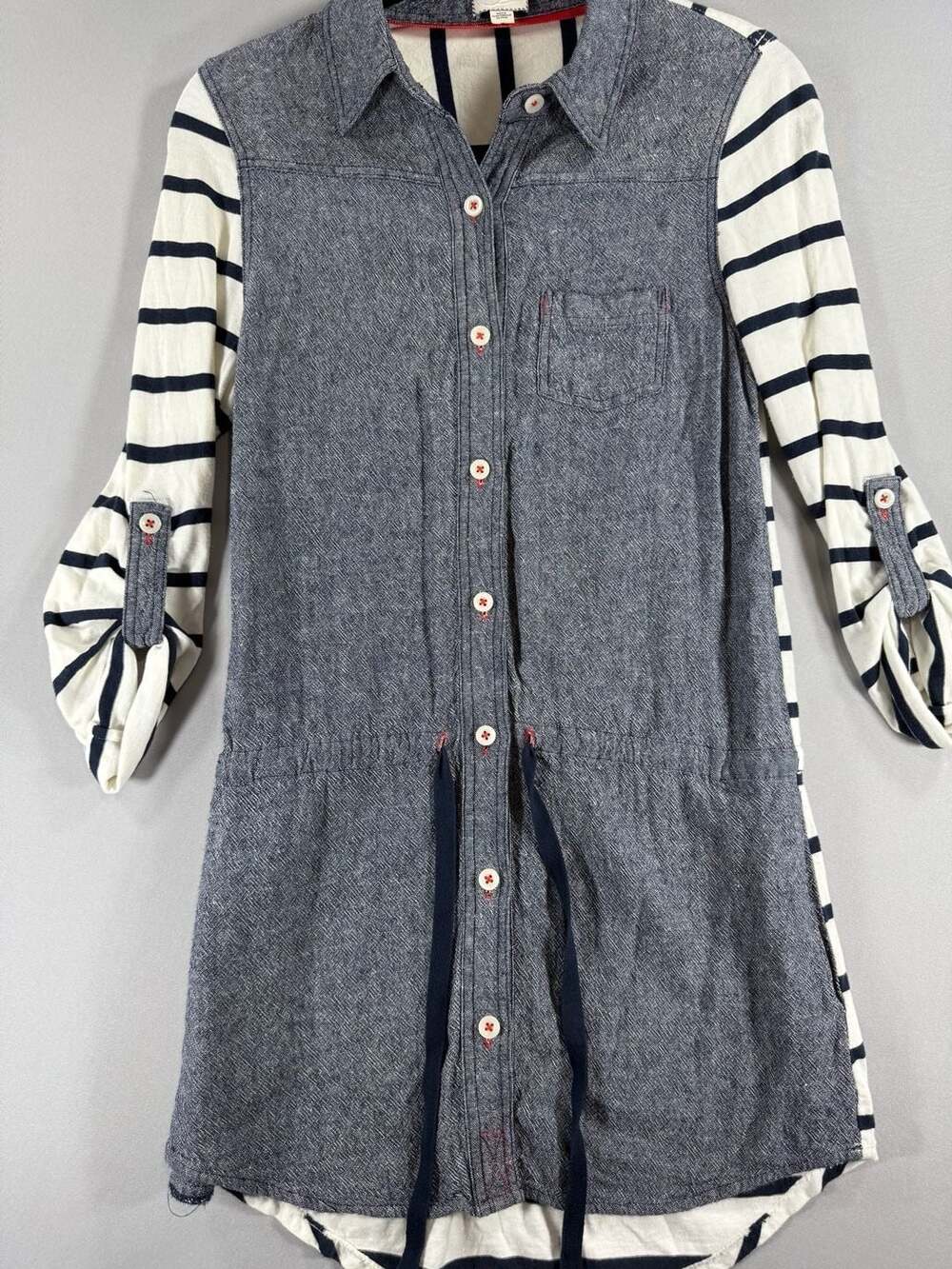 Anthropologie Striped and Chambray Button Down Shirt Dress X-Small